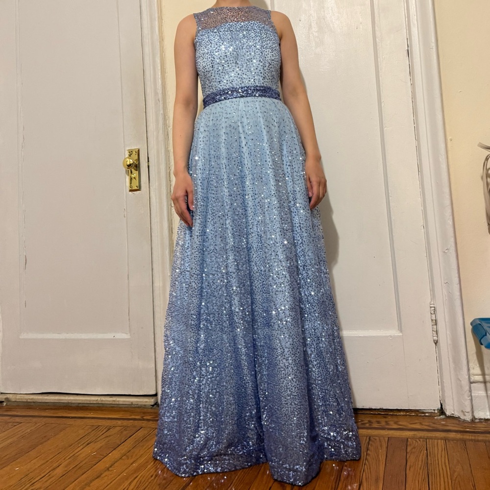 “Handmade Light Blue Sparkly Evening Dress– Small Size”